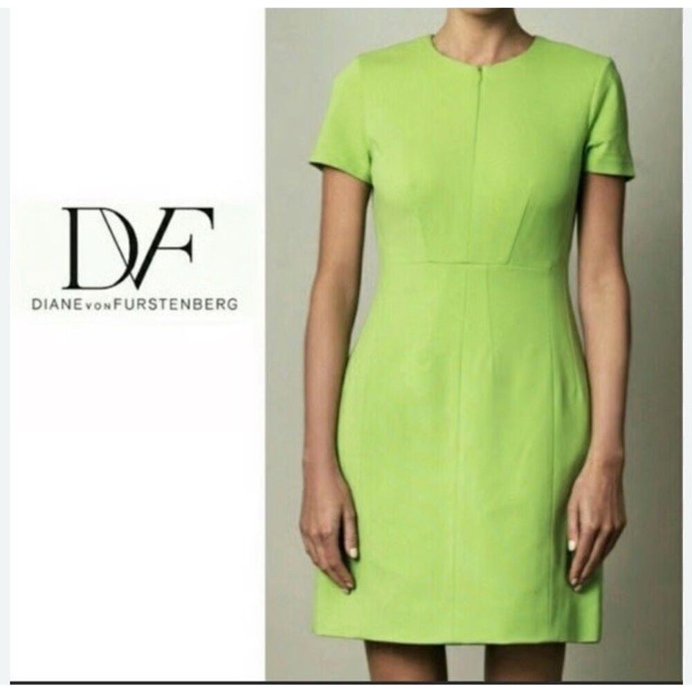 diane von furstenberg Green Agatha Knit Suiting Sheath Career Dress Sz 2
